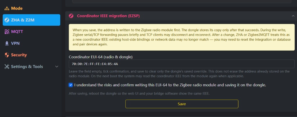 ETH-MG:Coordinator IEEE migration (EZSP)