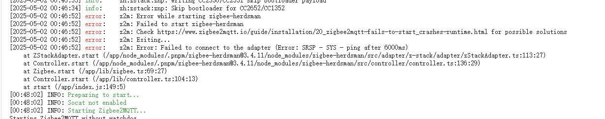 Zigbee2MQTT cannot reach the adapter