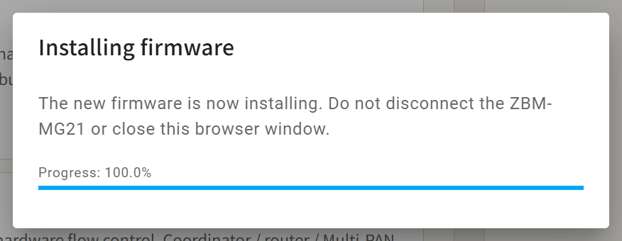 Installing firmware, progress 100%